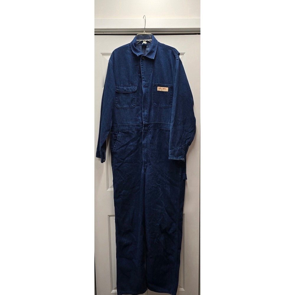 Vintage Big Mac JCPenney Denim Coveralls Mens 44 L Blue Workwear Made in USA